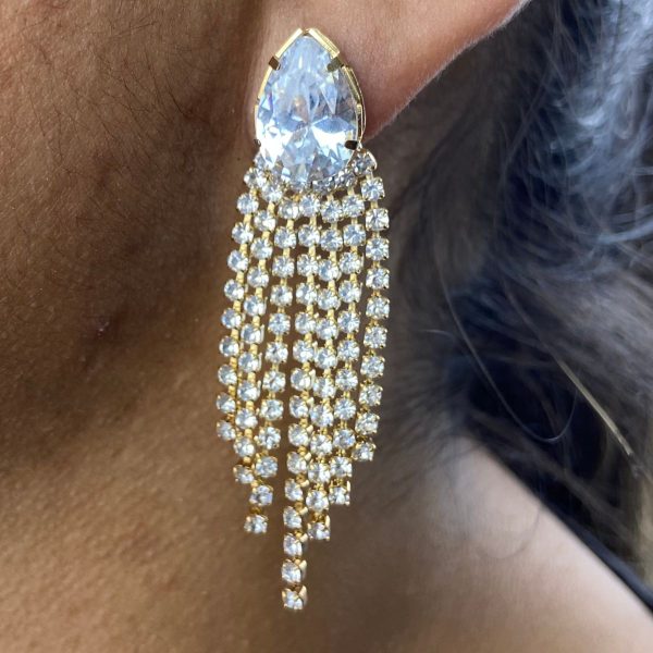 Brinco De Festa Em Strass Com Pedra Oval Tipo Franja