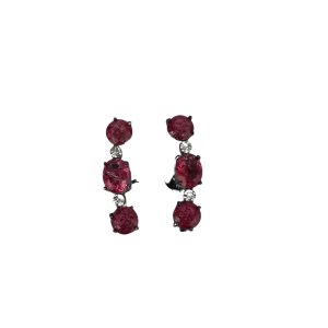 Brinco Ródio Negro Com Pedras Rosas