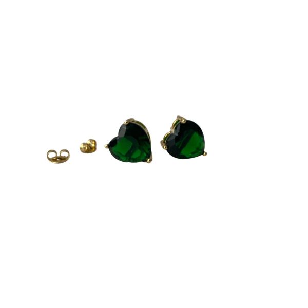 Brinco Dourado de Coração com Pedra Verde Semijoia - Imagem 2