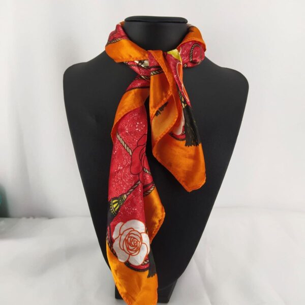 Lenço de Seda Laranja Estampado - Imagem 2