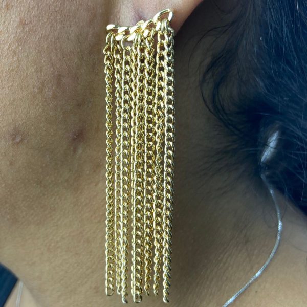 Brinco Tipo Corrente E Franja Dourado - Imagem 2