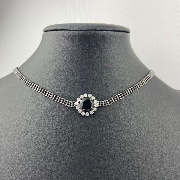 Choker Ródio Negro Corrente Com Pedra Petra E Strass