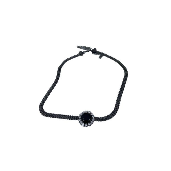 Choker Ródio Negro Corrente Com Pedra Petra E Strass - Imagem 2