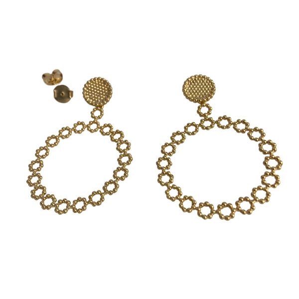 Brinco Dourado com Pingente Circular de Bolinhas Semijoia