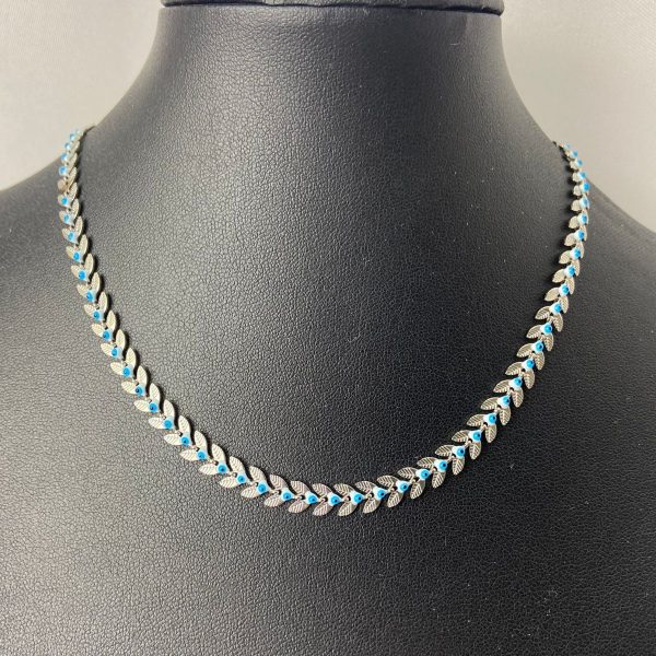 Choker Prateada de Folha Com Olho Grego