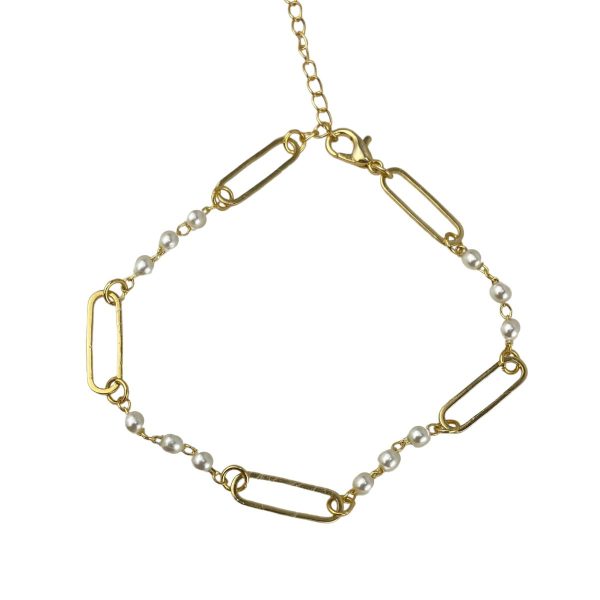 Pulseira de Perola Com Elo Dourado