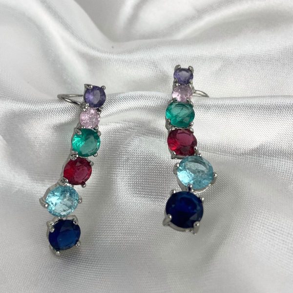 Brinco EarCuff Prateado Com Coloridas - Imagem 2