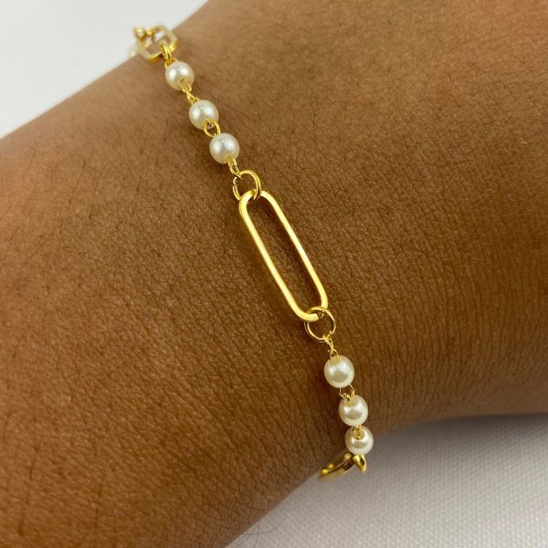 Pulseira de Perola Com Elo Dourado - Imagem 2
