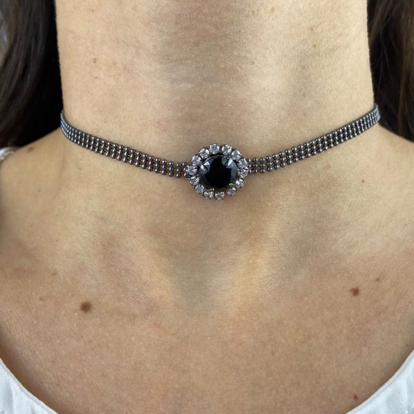 Choker Ródio Negro Corrente Com Pedra Petra E Strass - Imagem 3