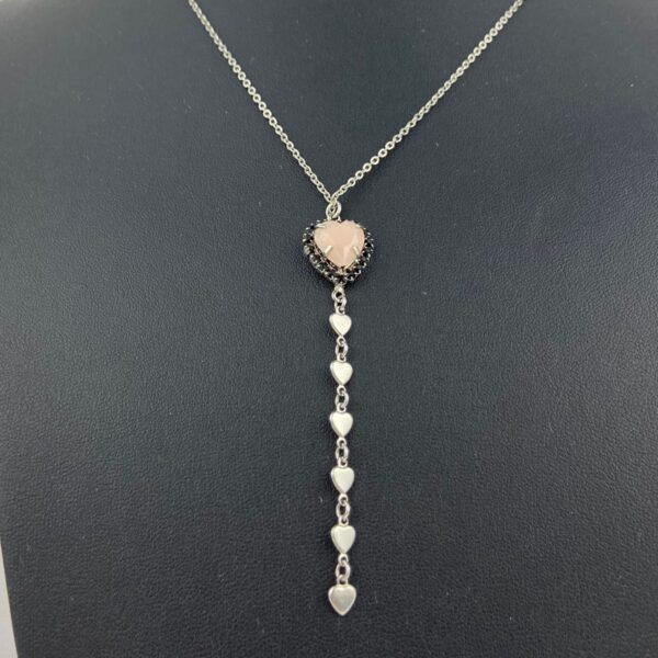 Colar Prateado Com Pedra Em Coração Rosa Claro - Imagem 2