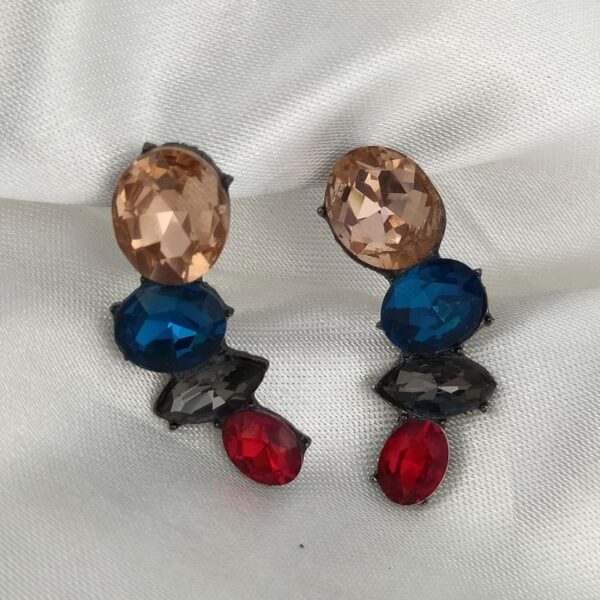 Brinco EarCuff Pedras Coloridas Geométrico Prateado