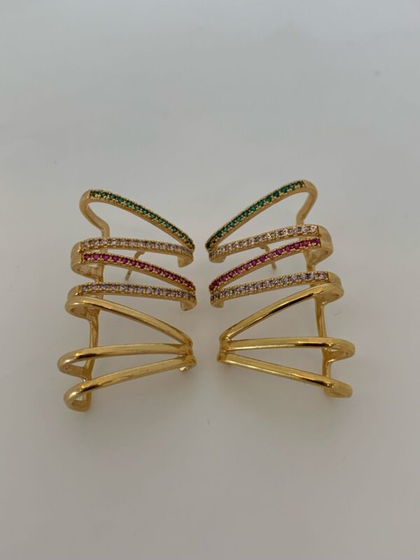 Brinco EarCuff  Dourado com Pedras Coloridas