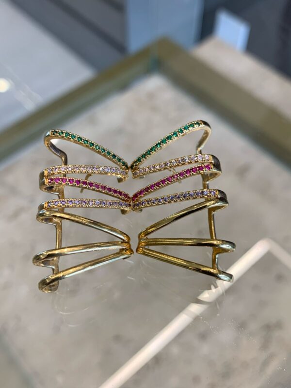 Brinco EarCuff  Dourado com Pedras Coloridas - Imagem 2