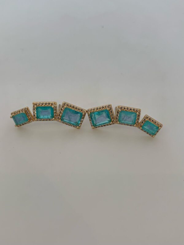 Brinco EarCuff Pedras Quadradas  - Verde Agua
