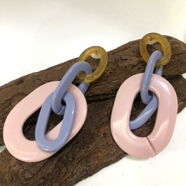 Brinco Longo Em Resina Rosa e Azul - Imagem 3