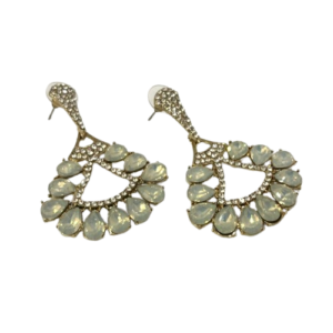 Brinco Tipo Leque Com Pedras e Strass